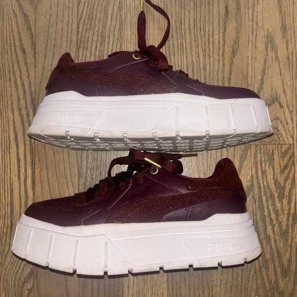 Puma Burgundy Red Mayze Stack Edgy Cord Platform Sneakers women’s size 8 - Picture 12 of 13